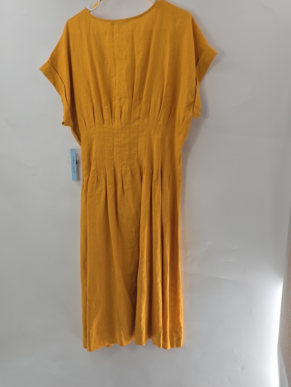 ANTONIO MELANI Linen Mustard Yellow Button-Front V-Neck Midi Dress - Picture 7 of 7
